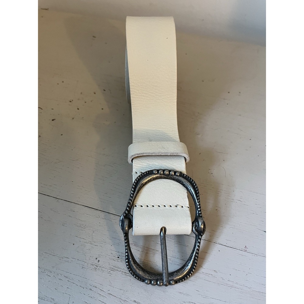 Free People‎ Women's Size S/M Cream Ivory Buckle Leather Belt Boho Western Chic